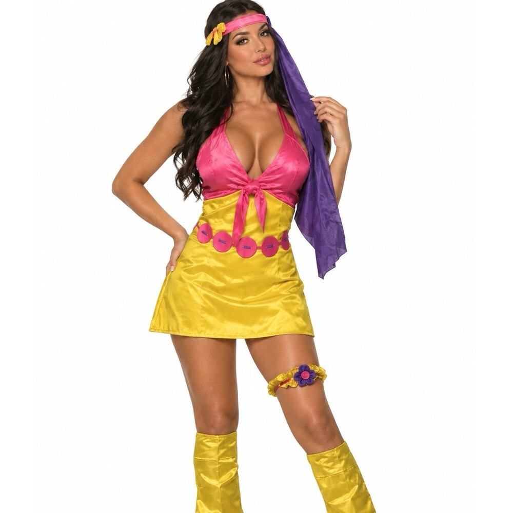 Sexy Hippie 70s Pretty Woman Costume - Fits Sizes 4 - 14